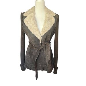 Vintage Penny Lane Leather Coat Y2K Brown M Belted